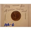 Image 1 : 1908 2 1/2 Dollar Indian Head
