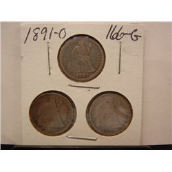 (3) 1891-O Seated Liberty Dimes