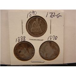 (3) 1890 Seated Liberty Dimes