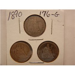 (3) 1890 Seated Liberty Dimes