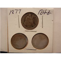 (3) 1877 Seated Liberty Dimes
