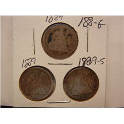 (3) Seated Liberty Dimes: (2) 1889 & 1889-S