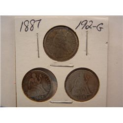 (3) 1887 Seated Liberty Dimes