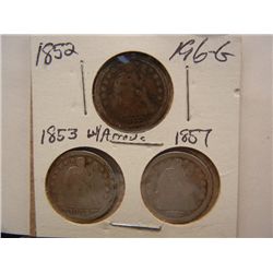 (3) Seated Liberty Dimes: 1852, 1853 w/ Arrows, and 1857