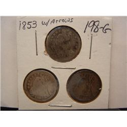 (3) 1853 Seated Liberty Dimes w/ Arrows