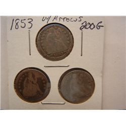 (3) 1853 Seated Liberty Dimes w/ Arrows