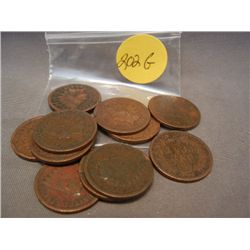 (11) Indian Head Cents, Mixed Dates