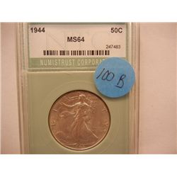 1944 Walking Liberty Half Dollar, Graded by NTC MS64