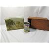 Image 1 : LOT 3 VINTAGE TINS AND WOODEN BOX