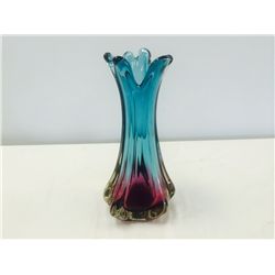 Hand Blown Murano Teal/Amethyst Art Glass Vase