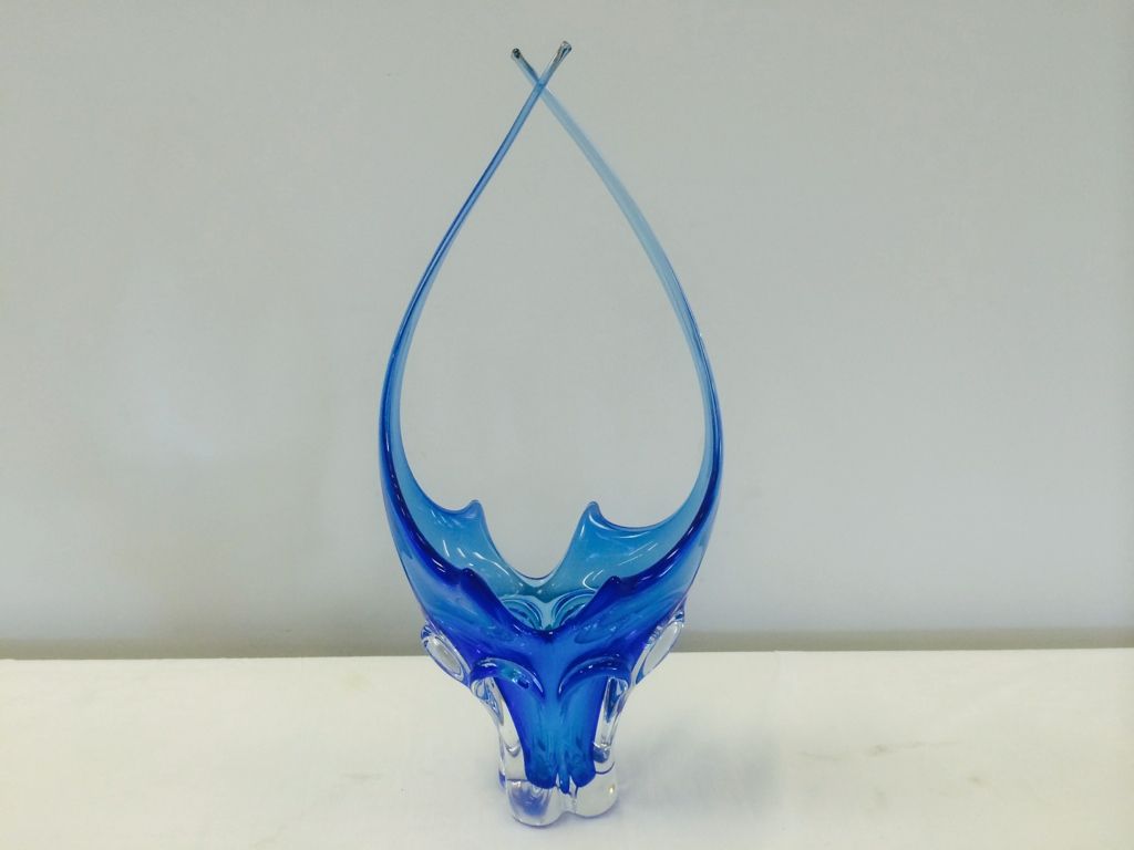 Hand Blown Canadian "Chalet" Blue Art Glass Vase