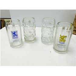 4 Assorted Heavy Glass Beer Steins