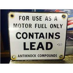 "Contains Lead" Porcelain Coated Gas Pump Sign