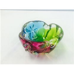Hand Blown Canadian "Chalet" Cranberry/Blue/Green Art Glass Bowl
