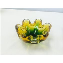 Hand Blown Canadian "Chalet" Amber/Green Art Glass Bowl