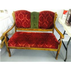 Antique Wood and Upholstered Settee