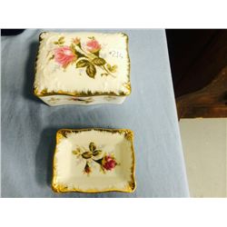 Hand Painted Porcelain Cigarette Box and Ashtray