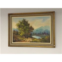Older Framed Unsigned Oil on Canvas (Size Including Frame 44" X 32")