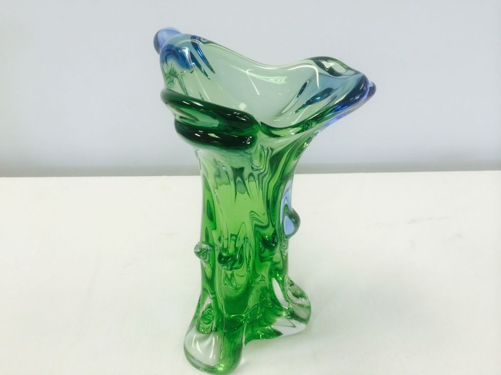 Hand Blown Canadian "Chalet" Blue/Green Art Glass Vase