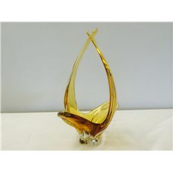 Hand Blown Canadian Stamped "Chalet" Amber Art Glass Centerpiece