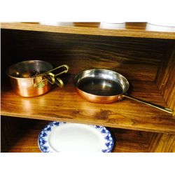 Copper and Brass Fry Pan and Pot With Utensils