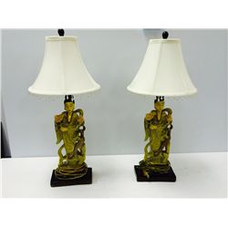 Pair of Circa 1940's Chalk Ware Budda Lamps