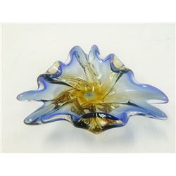 Hand Blown Canadian "Chalet" Blue/Amber Art Glass Bowl