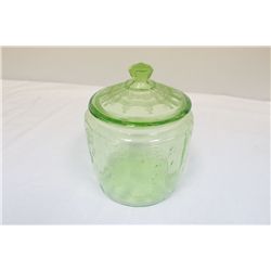 Green Depression Glass Cookie Jar (Chps on Lid)