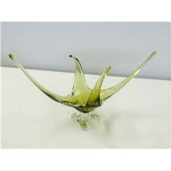 Hand Blown Canadian Stamped "Chalet" Green Art Glass Centerpiece