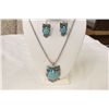 Image 1 : Designer Owl Necklace and Earrings With Turquoise Like Stones