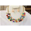 Image 1 : Gold Plated Designer Necklace and Earrings With Multi Colored Resin Stones and C.Z.