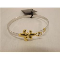 Joshua Lieff Designer Yellow Gold and Rhodium Plated Bangle Bracelet with Clear Swarovski Crystals