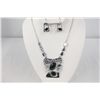 Image 1 : Designer Necklace and Earrings With Black Resin Stones and C.Z.