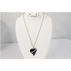 Designer Heart Necklace and Earrings With Black Resin and C.Z.