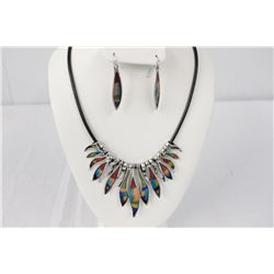 Designer Necklace and Earrings With Multi Colored Leafs