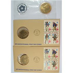 3 - 1975 BICENTENNIAL FIRST DAY COVERS, 1-NO ENVELOPE, PAUL REVERE COMMEMORATIVE