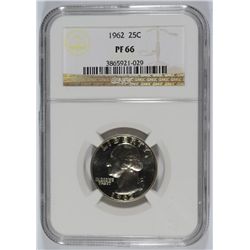 1962 WASHINGTON QUARTER, NGC PROOF-66