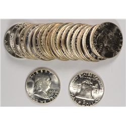 ROLL OF GEM BU 1960 FRANKLIN HALF DOLLARS
