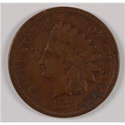 1874 INDIAN HEAD CENT, VF
