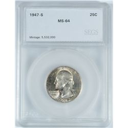 1947-S WASHINGTON QUARTER, SEGS MS-64