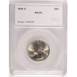 1948-S WASHINGTON QUARTER, SEGS MS-64