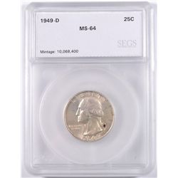 1949-D WASHINGTON QUARTER, SEGS MS-64