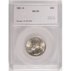 1951-D WASHINGTON QUARTER, SEGS MS-65 GEM