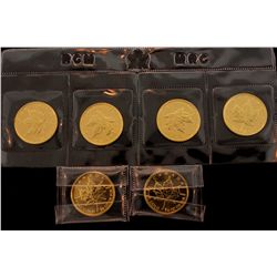 BULLION: [6] 2008 $10 1/4 oz. Canadian Gold Maple Leaf 9999 fine gold.