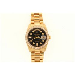 WATCH:  [1] 18KYG Gents Rolex Oyster Perpetual Datejust President watch with aftermarket black dial 