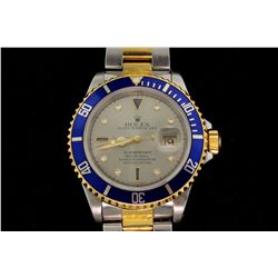 WATCH: [1] Mens st.steel & 18ky Rolex O.P. Submariner Date wristwatch; factory steel dial w/ diamond
