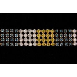 BRACELET: [1] Mens 14kw illusion set treated yellow, blue, & white diamond link bracelet; 4 row moti