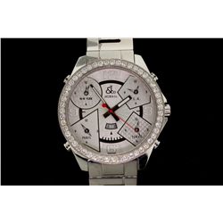 WATCH: [1] Mens st.steel Jacob & Co Five Time Zones diamond wristwatch; 47.1mm case; silver guilloch