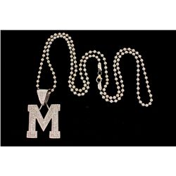 PENDANT: [1] Mens 14kw "invisible" set diamond initial "M" pendant; 124 sq prin dias, 1.7mm-1.9mm = 
