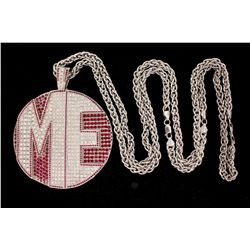 PENDANT: [1] Mens 10kw synthetic ruby & diamond "ME" medallion pendant; 317 rb dias, 2.0mm-2.7mm = e
